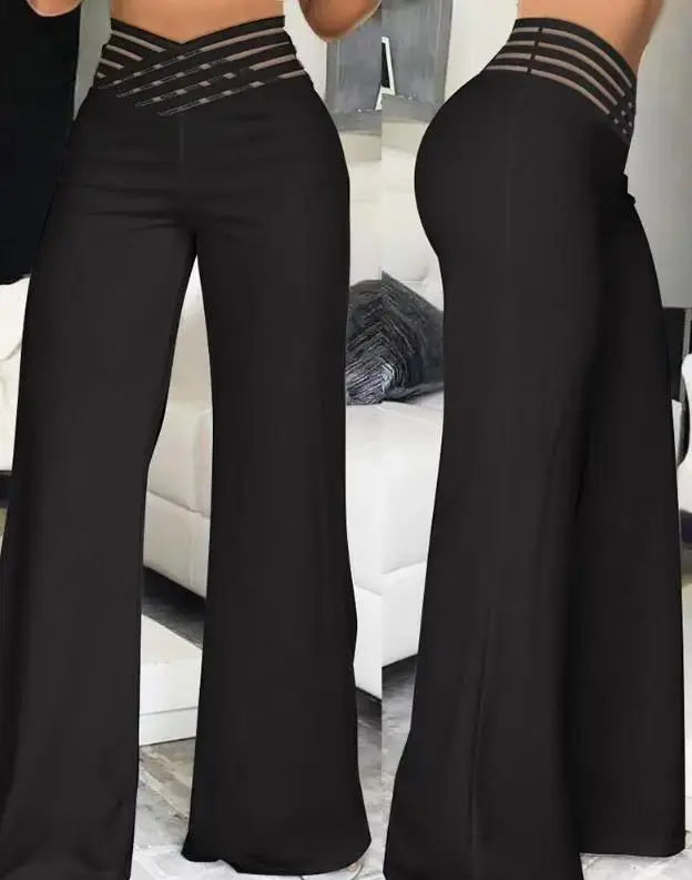 LIZAKOSHT  -  Pants Women's Cutout Cross-over Belted Elegant Commuter Slightly Flared High-waisted Wide-leg New Casual Trendy Niche Versatile