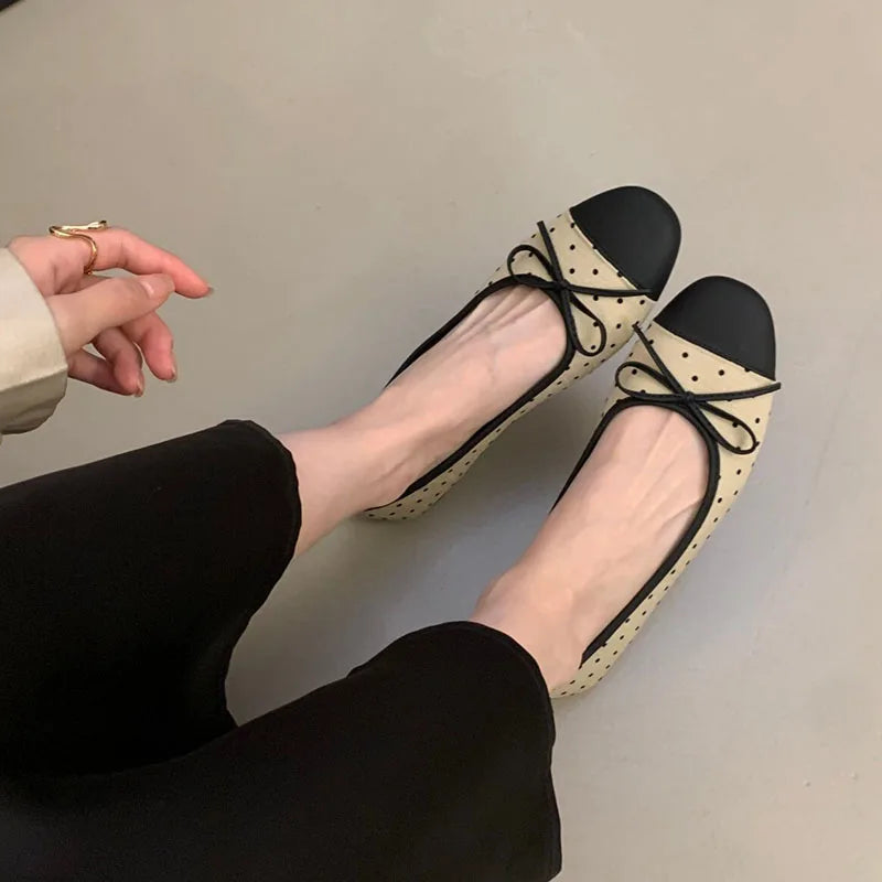 LIZAKOSHT  -  Fashion Mixed Color Women's Dress Shoes Round Toe Shallow Slip On Flats Shoes Flat Ladies Casual Ballet Shoes Soft