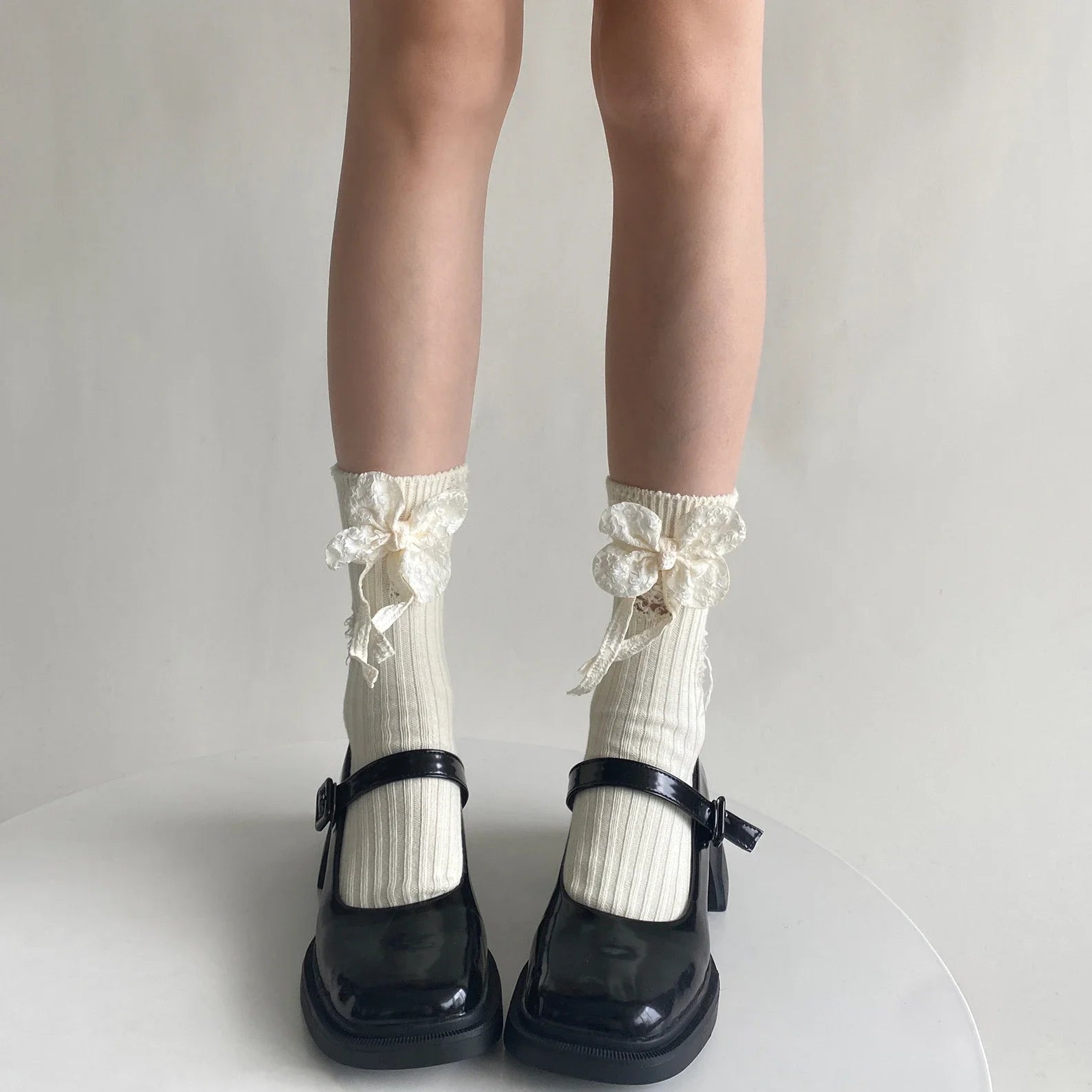 LIZAKOSHT -  Solid Color Black White Gray Socks Women Autumn Winter Cotton Elastic Long Socks Cute Floral JK Lolita Sweet Girls Kawaii Socks