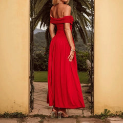 LIZAKOSHT  -  Elegant Party Dress in Spring and Summer One-neck Solid Color Women's Banquet Dress