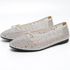 LIZAKOSHT  -  Mesh Rhinestone Ballet Flats Shoes Women Round Toe Comfy Shallow Breathable Boat Shoe Female Bling Brand Designer Mary Jane Shoe