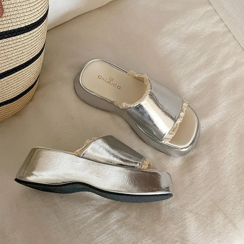 LIZAKOSHT  -  New Summer Platform Wedges Heel Women Slippers Shoes Concise Open Toe Beach Vacation Dress Slides Zapatos De Mujer