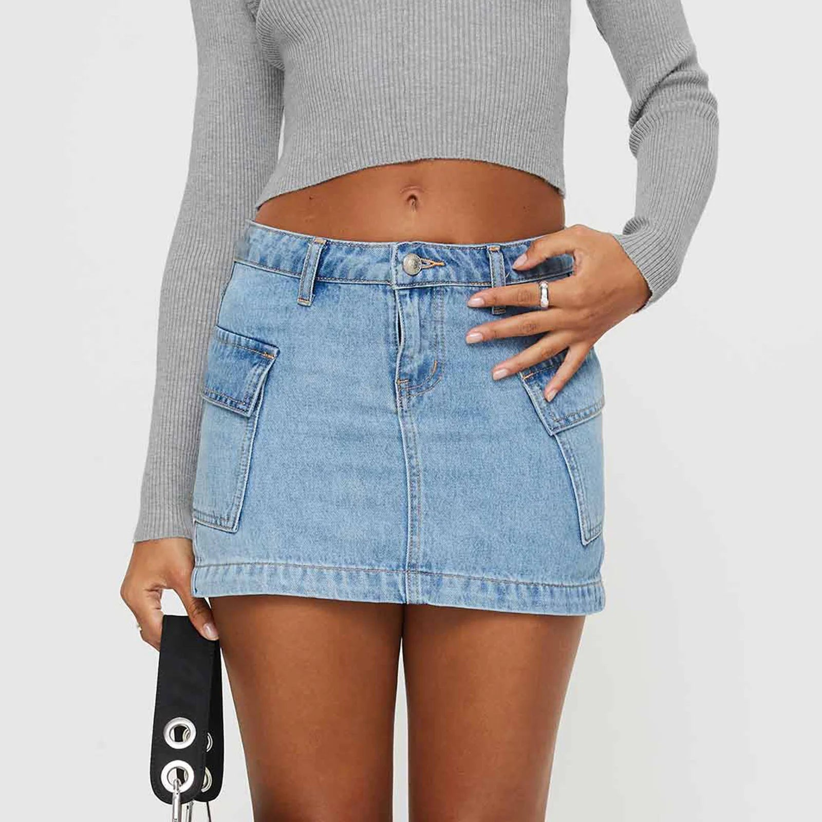 LIZAKOSHT  -  Women's Denim Mini Skirt Solid Color Bodycon Jeans Skirt Preppy Teen Girl Casual Stretchy Denim Skirt Y2k Streetwear