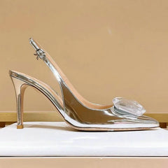 LIZAKOSHT  -  Summer New High-Heeled Shoes Pointy Square Buckle Crystal Shallow Mouth Thin Heels Elegant Sandals For Woman