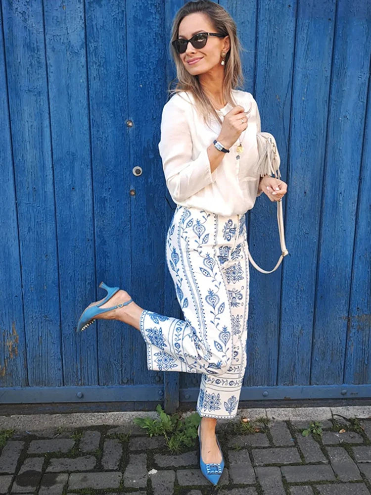 LIZAKOSHT  -  Elegant Flower Embroidery Women Pants High Waist Zipped Pocket Female Trousers 2024 Spring Summer New Fashion Lady Streetwear
