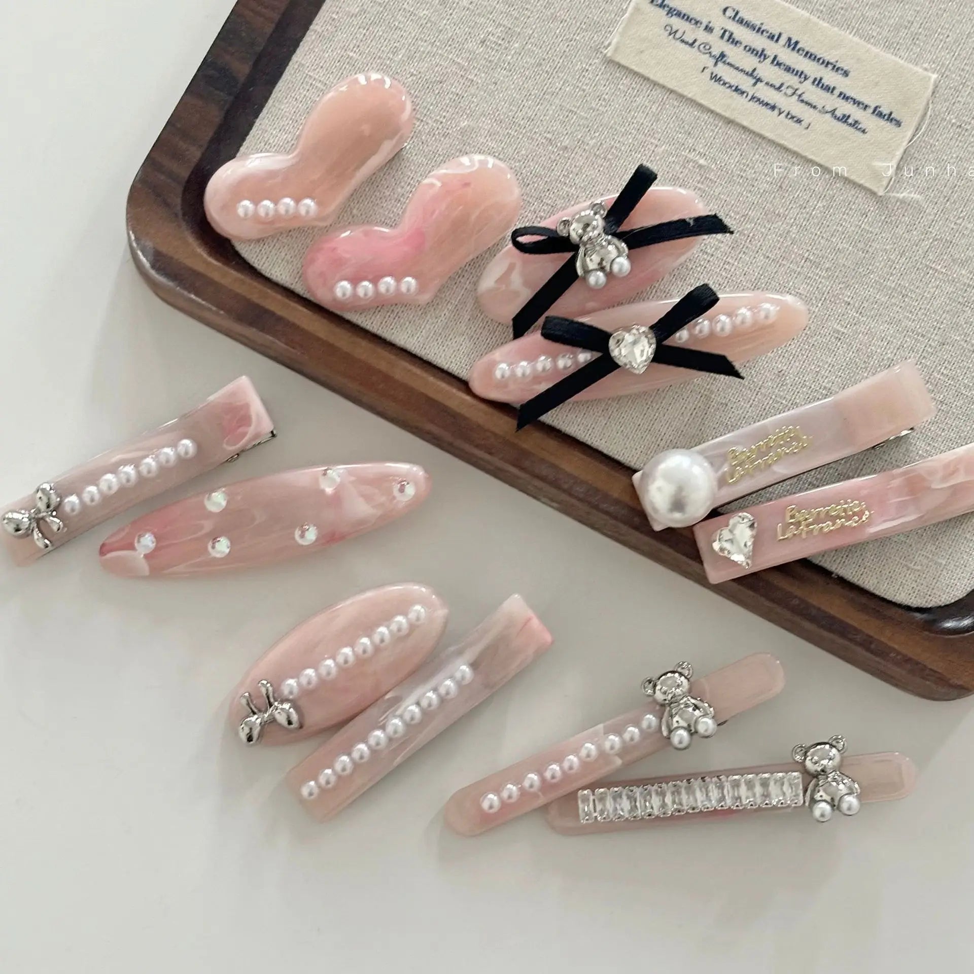 LIZAKOSHT  -  1PC Sweet Pink Acetate Bow Pearl Hair Clip - Hairpin for Bangs and Flyaways, Hair Accessory for Women