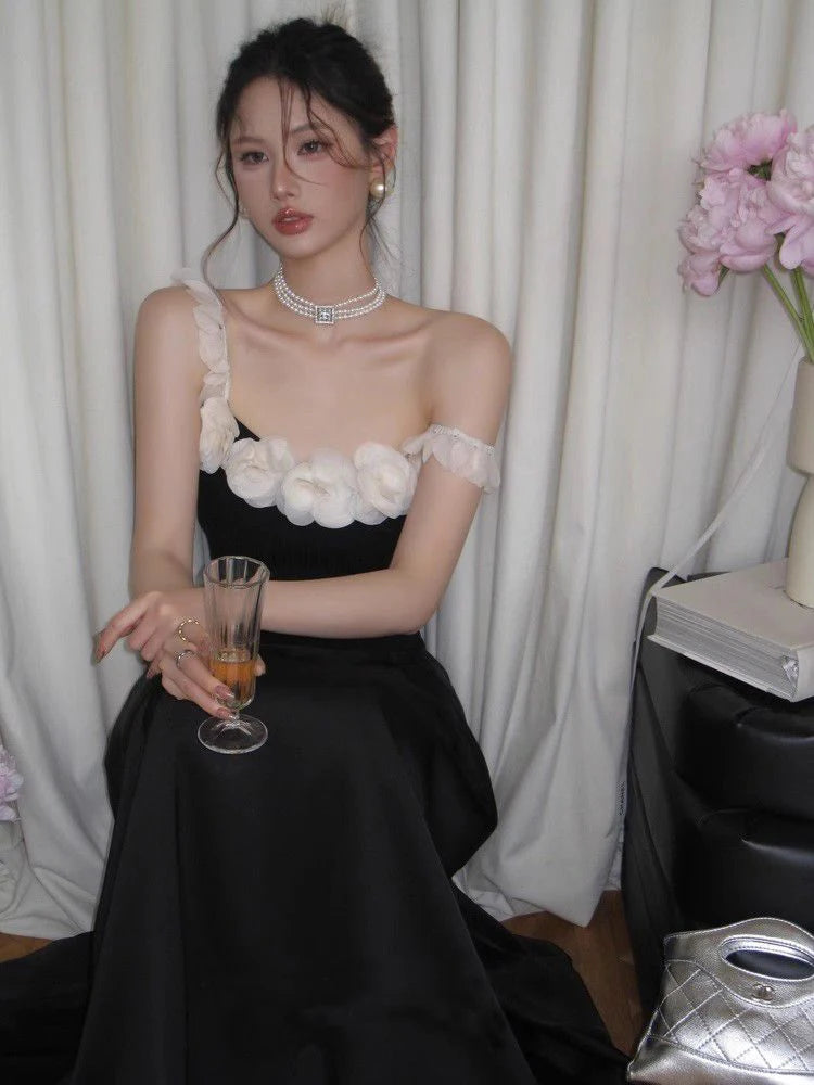 LIZAKOSHT  -  New Summer Clothes Single Strapless 3d Flower Slim Model Elastic Women Top,off The Shoulder Sexy Tank Tide