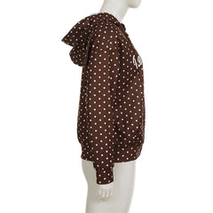LIZAKOSHT  -  Retro Brown Polka Dot Print Hooded Sweatshirt Women Zip-Up hoodie Coats Clothes Women Autumn Going Out Outfit Streetwea