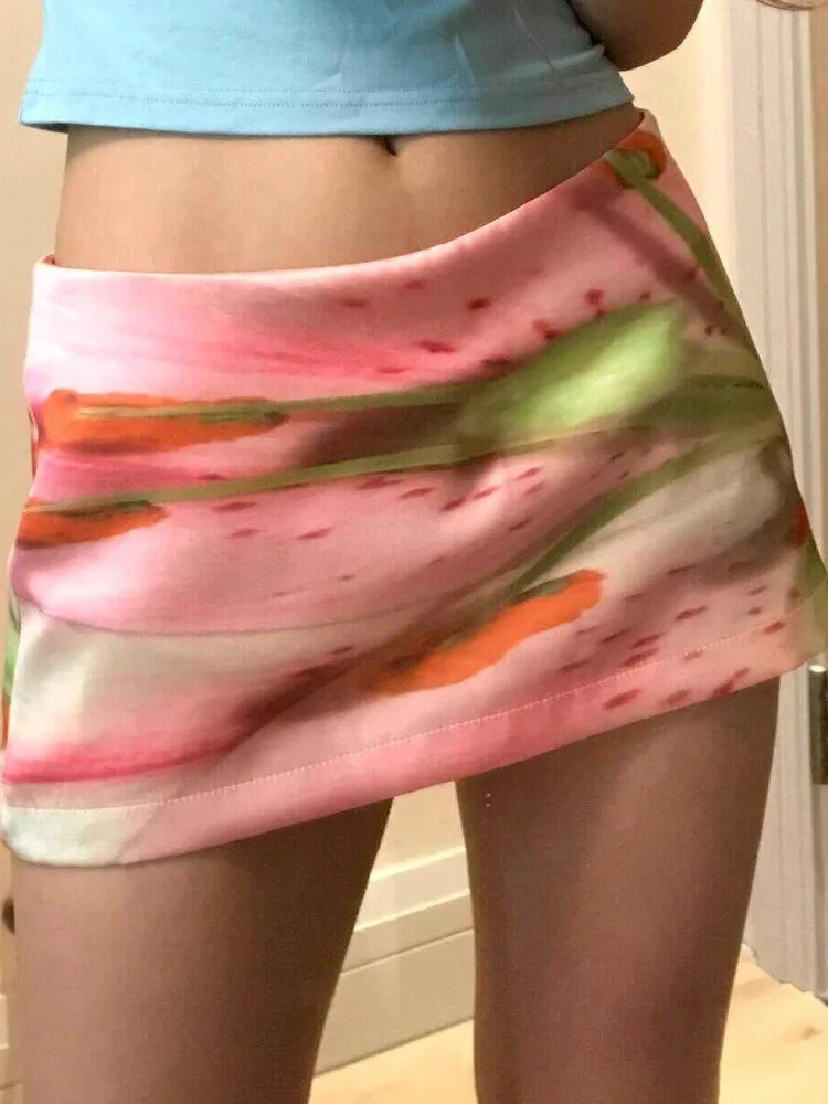 LIZAKOSHT  -  Y2k Aesthetic Mini A-Line Skirt Pink Printing Streetwear Saldas Mujer Moda 2024 Harajuku Zipper Grunge Skirts Women Summer Saia