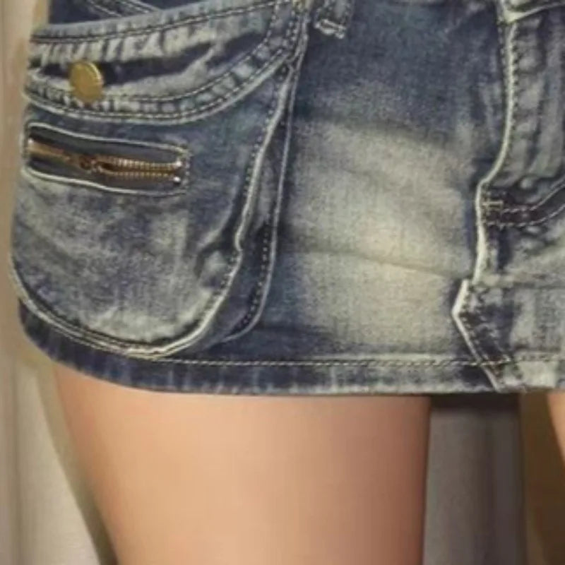 LIZAKOSHT  -  Y2k Sexy Denim Cargo Skirts for Woman Pockets Solid Spring Summer Mini Skirt Streetwear American Style Faldas Mujer
