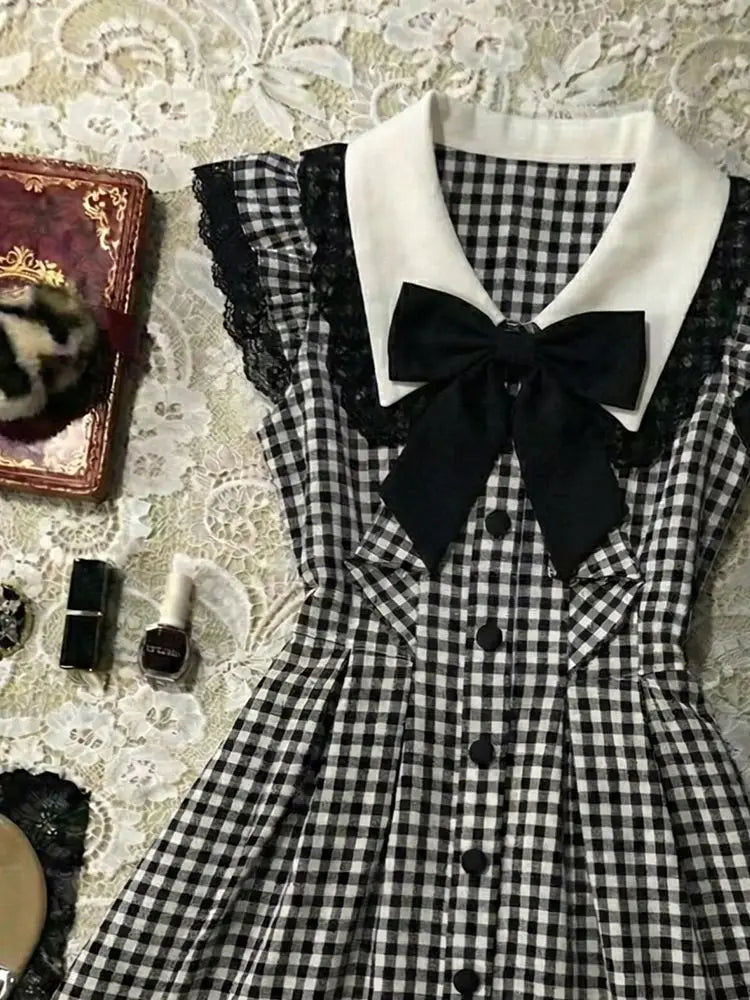 LIZAKOSHT  -  Japanese Dresses Y2k 90s Harajuku Slim Plaid Vintage Goth Women's Dress Kawaii Mini Skirt Sleeveless Summer Fashion Elegant Emo