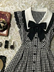 LIZAKOSHT  -  Japanese Dresses Y2k 90s Harajuku Slim Plaid Vintage Goth Women's Dress Kawaii Mini Skirt Sleeveless Summer Fashion Elegant Emo