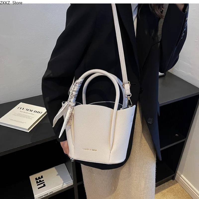 LIZAKOSHT  -  2 Sets Handbags for Female New Popular Pure Color Shoulder Bucket Bags Pu Leather Designer Luxury Purse and Bags