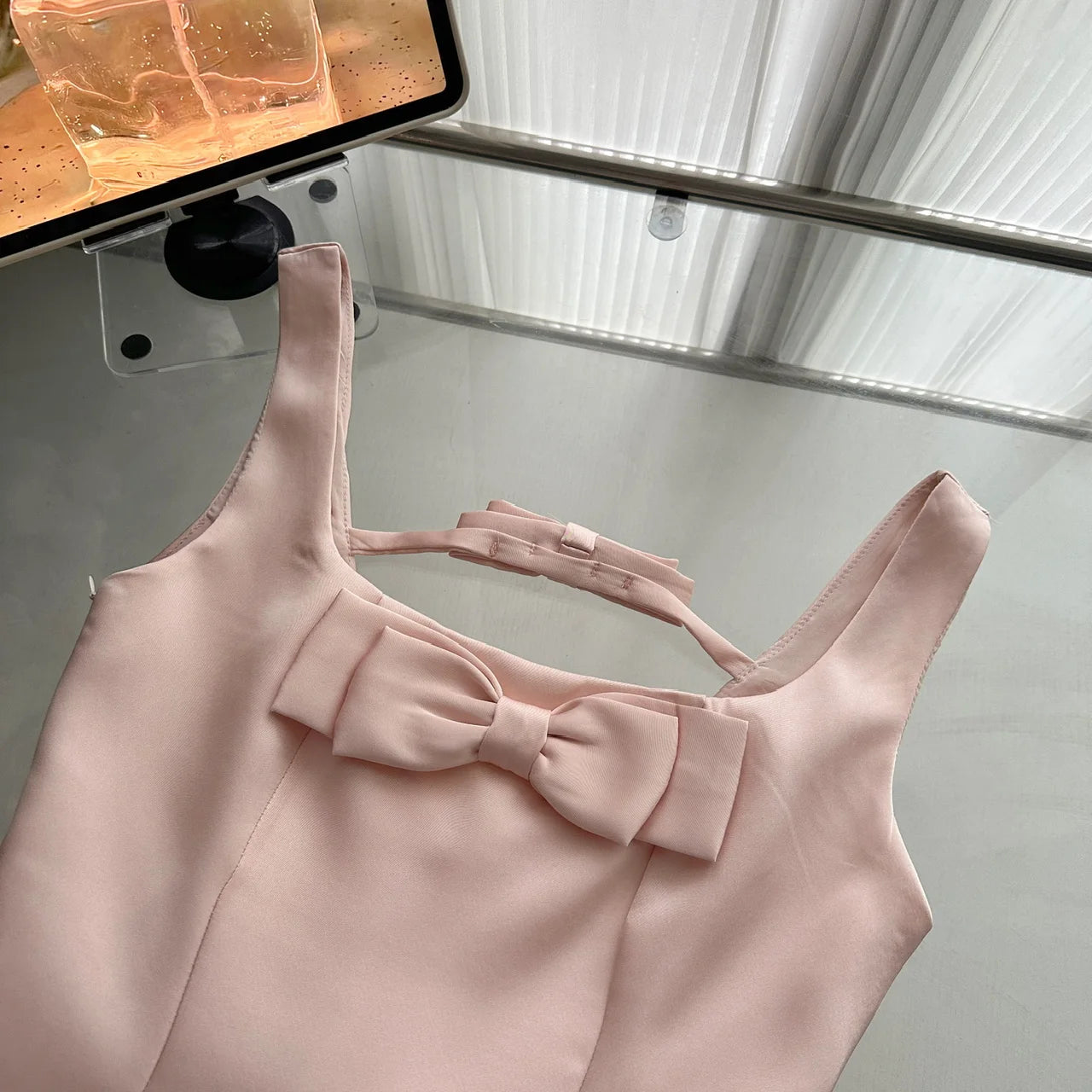 LIZAKOSHT  -  Summer Women Ballet Core Preppy Bow Satins A-line Dress Mini Frocks Backless One-Piece Evening Party Shoujo Gyaru Old Money