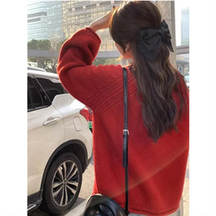 LIZAKOSHT  -  Sweater for Women Casual Soft Warm Sweater Solid Lantern Sleeve Knitted Short Pullovers Korean Loose Outerwear White Jumper