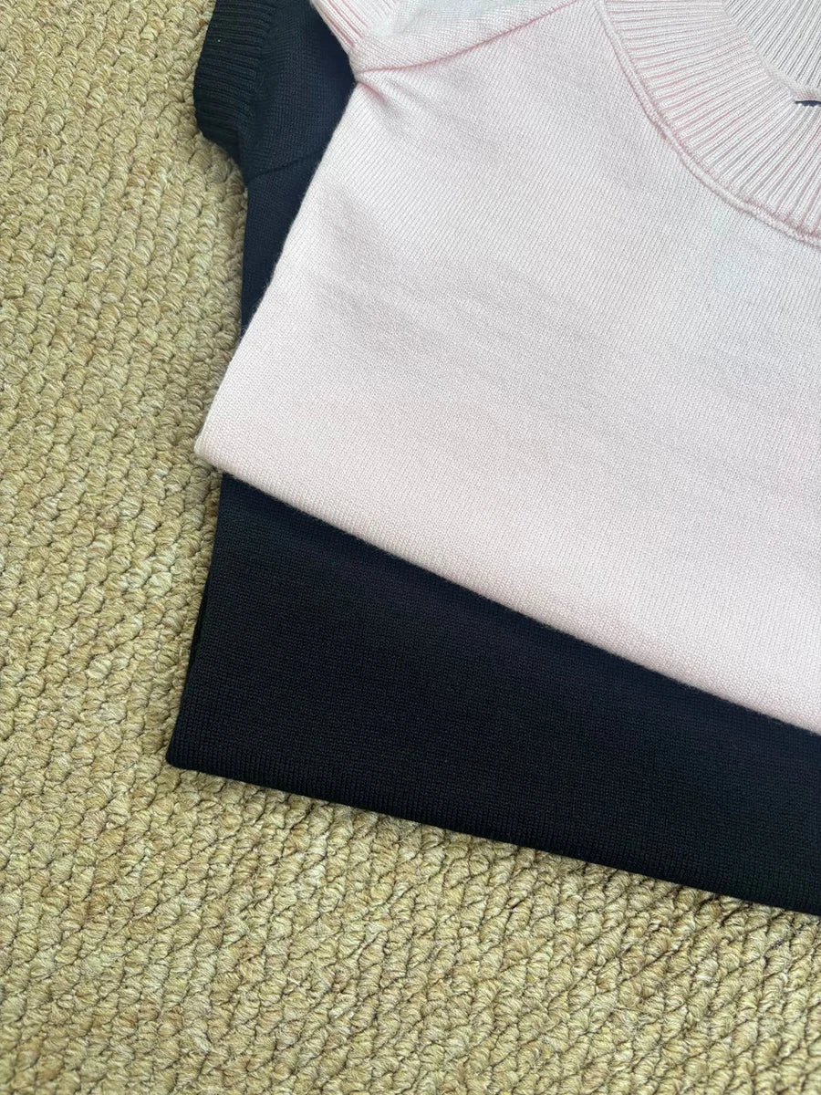 LIZAKOSHT  -   Black Knitted Slim T-shirts Woman Summer Scoop Neck Short Sleeve Cotton Tee Shirt Female Casual Simple Solid All-match Crop Tops
