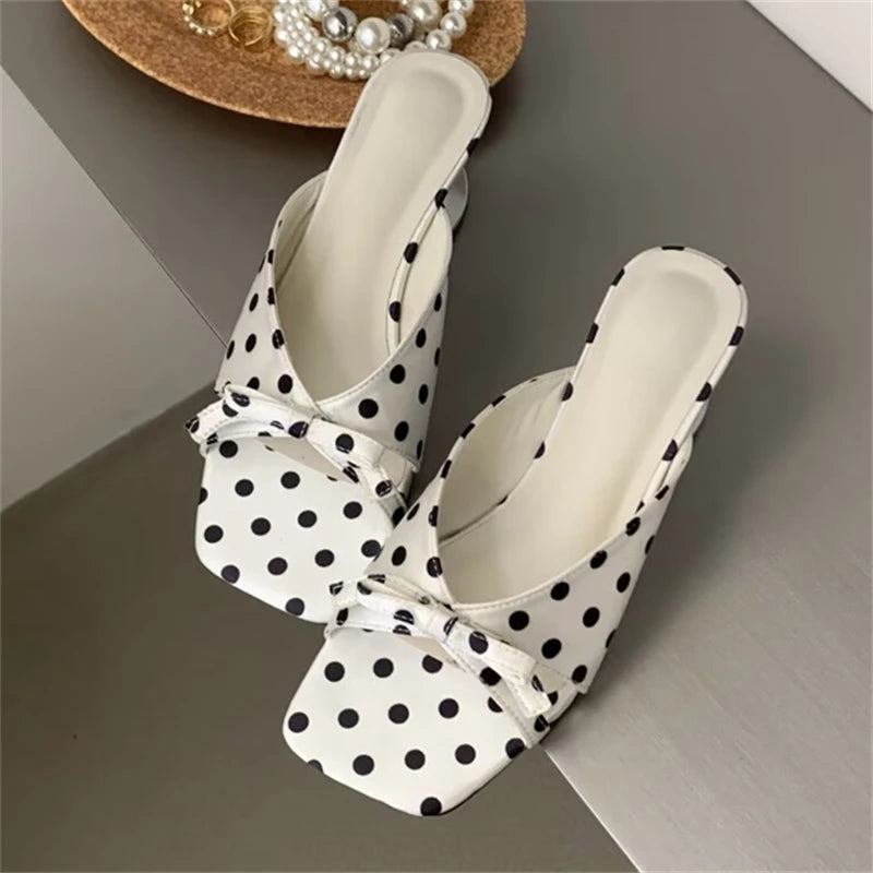 LIZAKOSHT  -  Summer Butterfly-kont Polka Dot Square Toe Women Slippers Fashion Design Hollow Strange Heels  Shoes