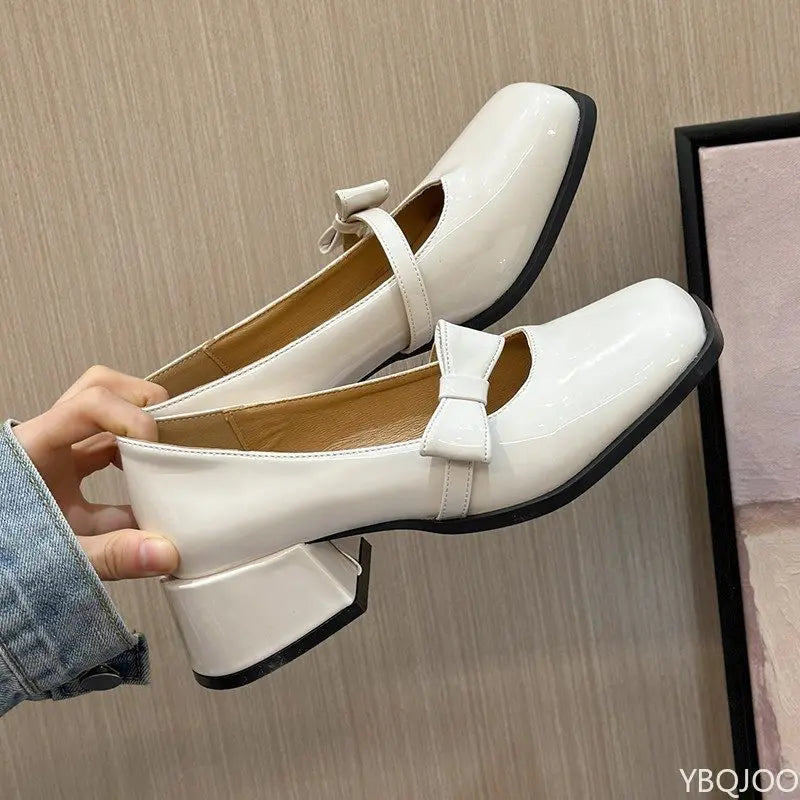 LIZAKOSHT  -  Spring Summer New coarse heeled women's single shoes bow pink simple comfortable versatile elegant sweet women's shoes