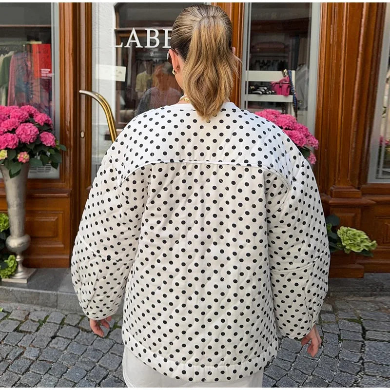 LIZAKOSHT  -  Polka Dot Cotton Jacket Women Long Sleeve O-neck Thicken Warm Autumn Female Coat Lined Winter Casual Street Outwear Top