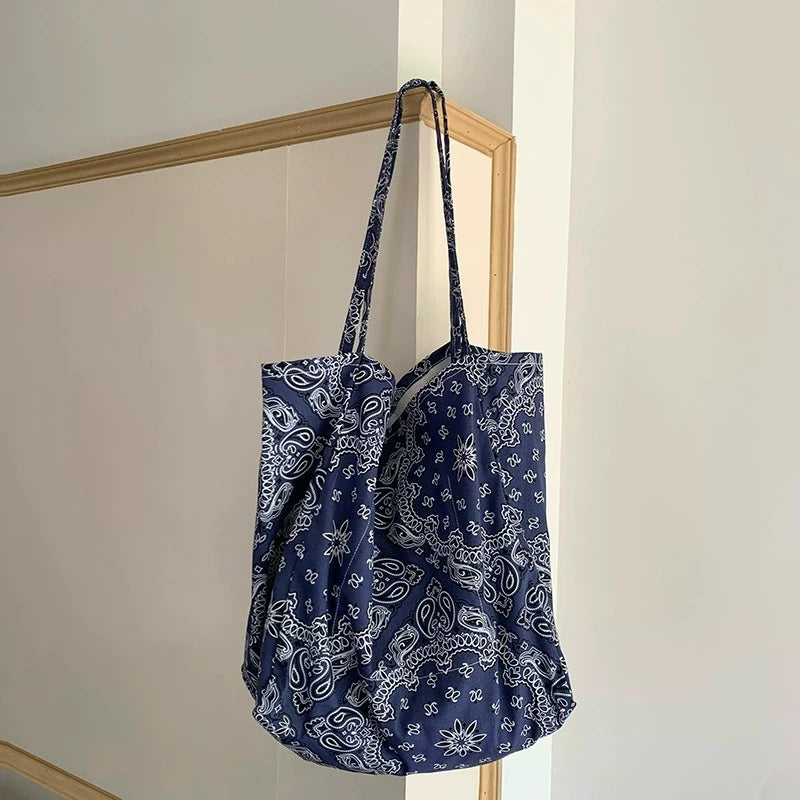LIZAKOSHT  -  Fashion Student Canvas Bag Large Capacity Handbag Retro Cashew Flower Shoulder Bag Casual Tote For Woman
