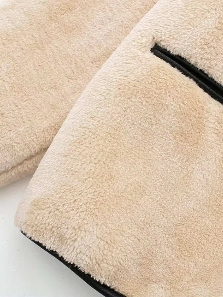 LIZAKOSHT  -  Mid Length Leather Fur One-Piece Jacket Coat Knot Buckle Lamb Faux Fur Overcoat Round Neck Women Classic Two Wear Outwear Top