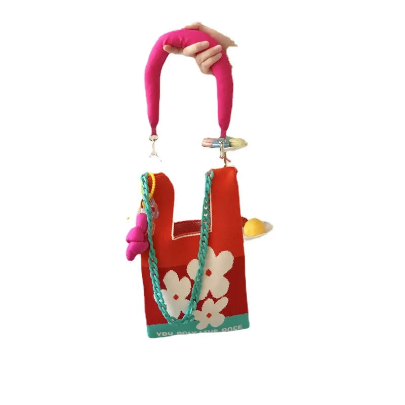 LIZAKOSHT  -  Fashion flower Crochet Wrist Bag Tote Women Handbags Designer Knitting Shoulder CrossBody Bags for Women Tote Girls Shopper Bag