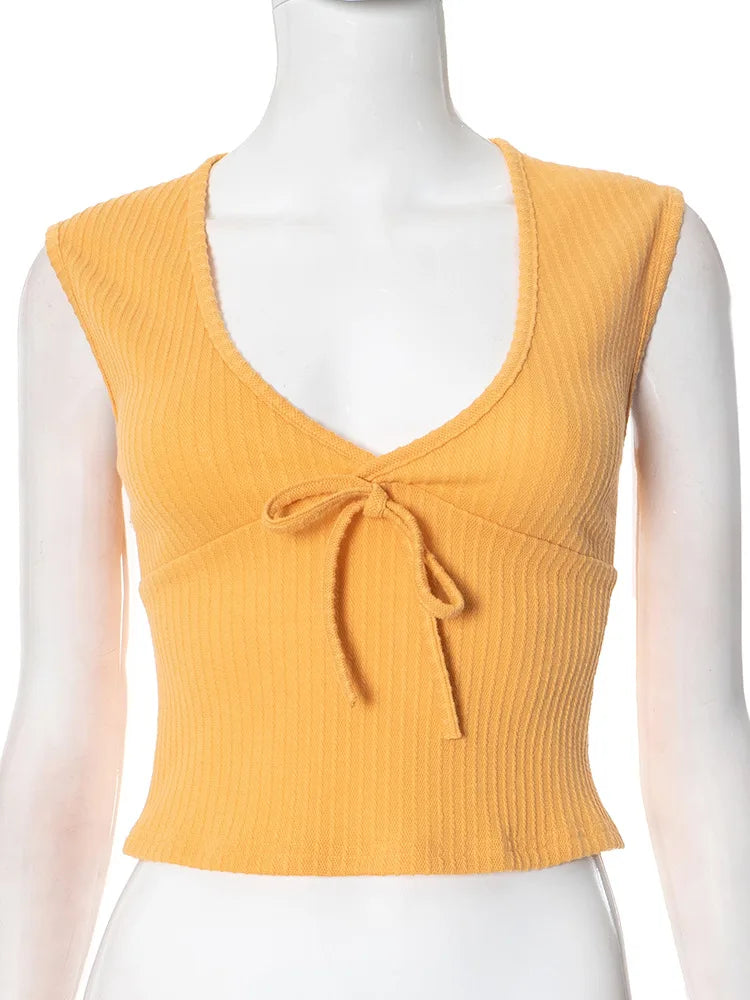 LIZAKOSHT  -  European and American women's spring and summer new solid color low neck sleeveless vertical texture tight vest T-shirt top