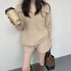 LIZAKOSHT  -  New In Matching Sets Two Piece Outfits 2 Pieces Set For Woman All-match Loose Simple  Sweater Comfortable Shorts Knitted