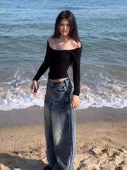 LIZAKOSHT  -  Y2k Vintage 90s Streetwear High Waist Wide Leg Pants American Retro Grunge Casual HipHop Oversized Baggy Denim Pant 2024