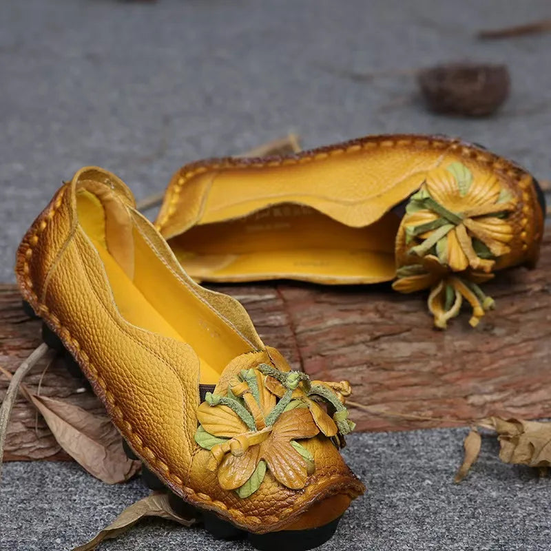 LIZAKOSHT  -  High Quality Genuine Leather Flats Woman Spring Shoes Super Designer Flats Women Flower Ladies Casual Shoes Female Loafers