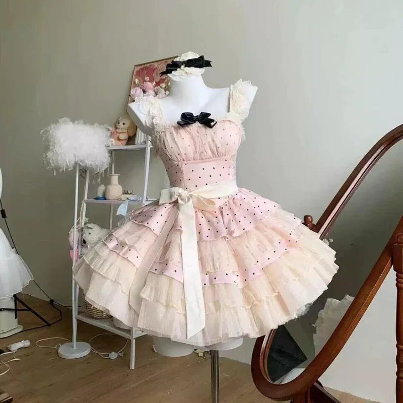 LIZAKOSHT  -  Summer Y2k Woman Dress Female Lace Vintage Fairy Elegant French Sweet One Piece Dress Female Birthday Party Chic Outfits
