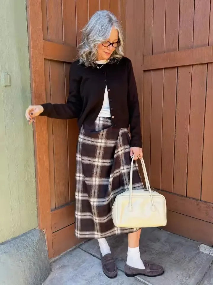 LIZAKOSHT  -  New Elegant Irregular Ruched Plaid Print Skirts Chic Patchwork Zip-up Midi Women Skirts Ladies Commute Skirts Streetwear