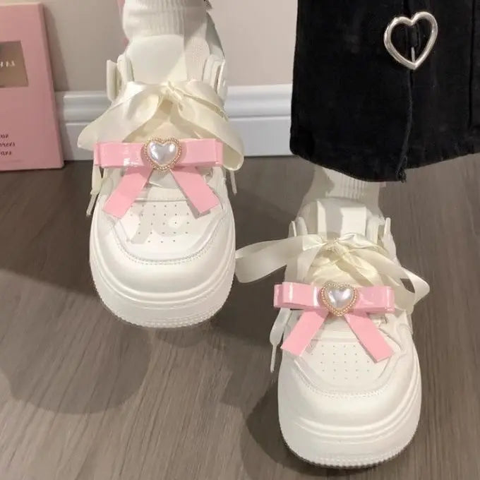 LIZAKOSHT  -  Kawaii White Women's Sneakers Sports Shoes Flats Spring Summer Tennis Female Platform Vulcanize Skateboard Korean Footwear