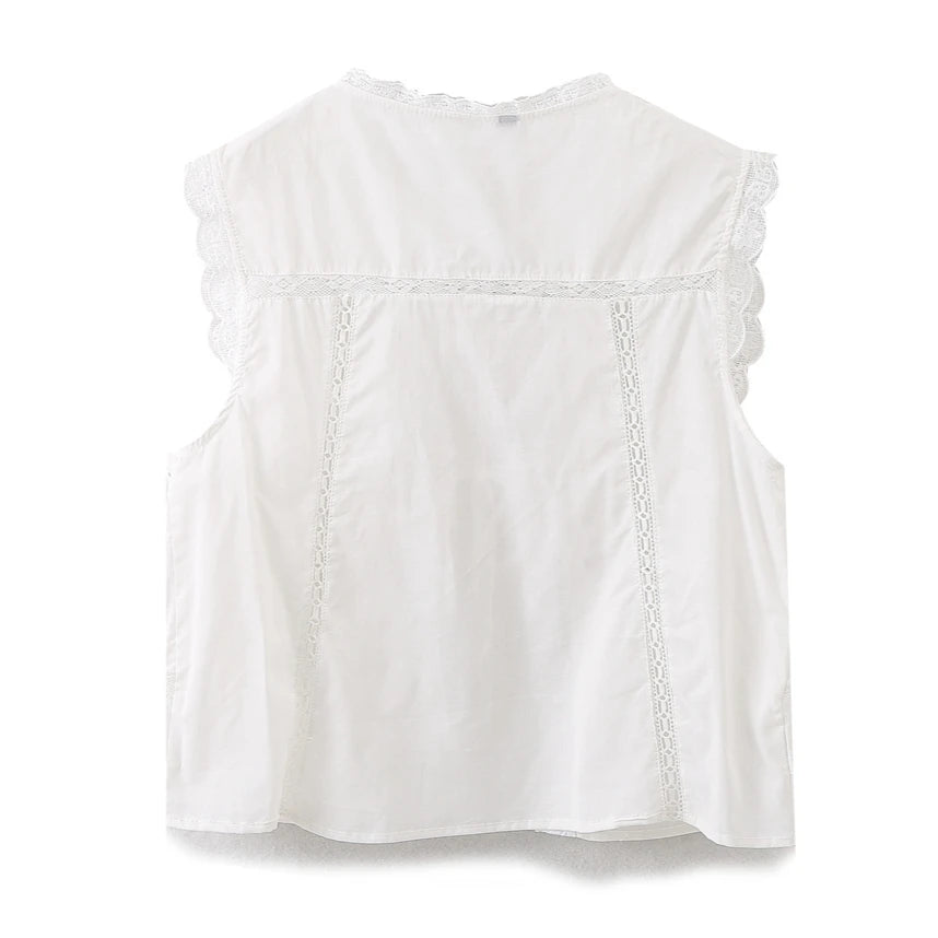 LIZAKOSHT  -  Sleeveless Lace-up Summer Blouse  Cotton Floral Embroidered lace Blouses Shirts Women Tops Vintage Boho Beach Wear Casual Blusas