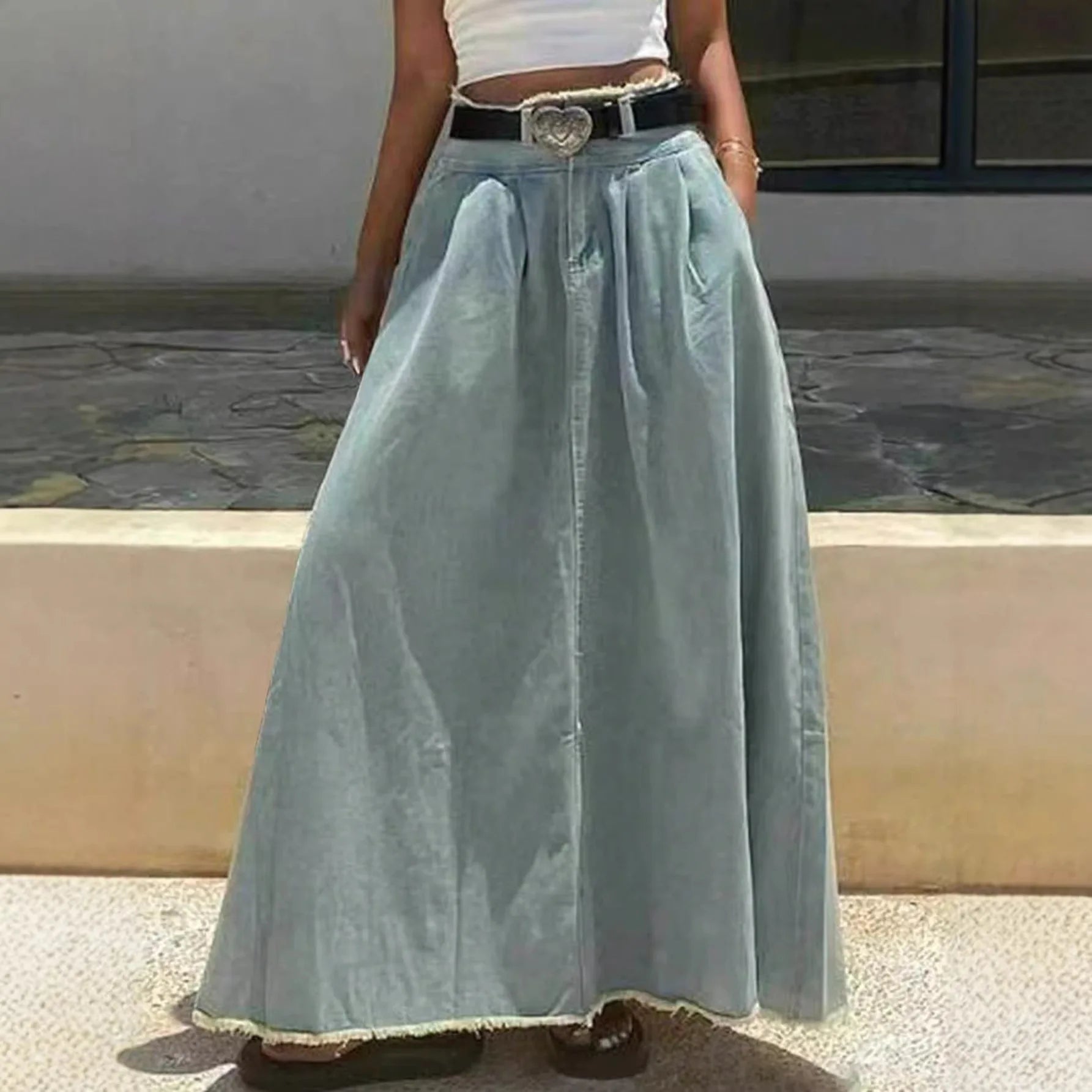 LIZAKOSHT  -  Spring New American Style Casual Elegant Versatile Denim Skirt Straight Cut Long Casual Chic Midi Skirt for Daily Wear