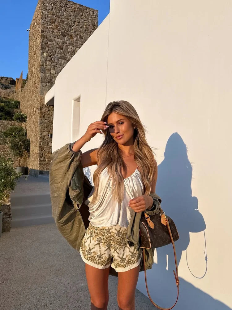 LIZAKOSHT  -  Women's Shorts Embroidery Elegant High Street Patchwork Contrast Short Pants Lady Summer Fashion New Lady Streetwears