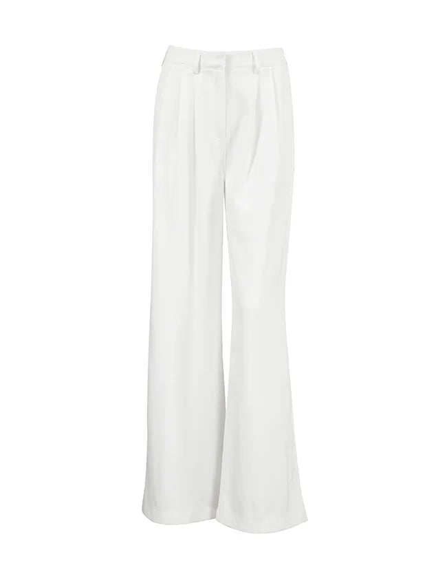 LIZAKOSHT  -  White Wide Leg Pants Women's Slimming Loose Casual Trousers High Waist Comfortable Polyester Fiber Commute Sle Daily Wear