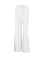 LIZAKOSHT  -  White Wide Leg Pants Women's Slimming Loose Casual Trousers High Waist Comfortable Polyester Fiber Commute Sle Daily Wear