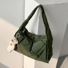 LIZAKOSHT  Autumn and winter new large-capacity soft puff cloud bag nylon shoulder bag women's niche rhombic hand-held padded bag