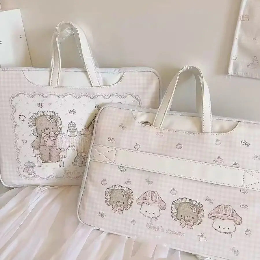 LIZAKOSHT  -  Ins Korean Sweet Cute Cartoon Print Laptop Bag Women MacBook Air Pro 13 14 15 16 Inch Laptop Sleeve Computer Tablet Pink Handbag