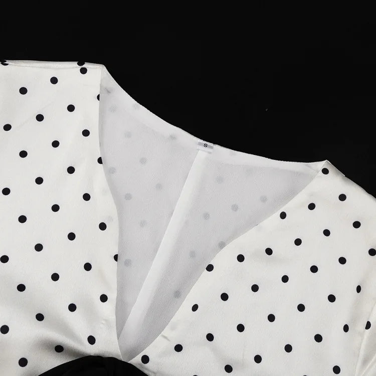 LIZAKOSHT  -  Elegant Bow V-Neck Floral Polka Dot Maxi Dress For Women Long Sleeves Loose Contrast Party Dress Evening Women Maxi Dress