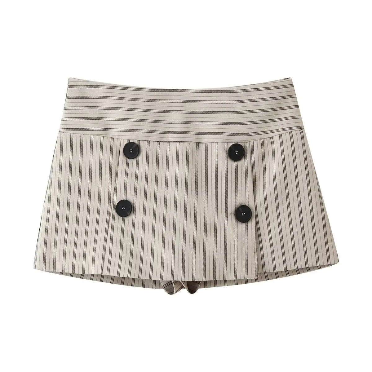 LIZAKOSHT  -  Fashionable A-Line  Skirt Women's Clothing Stripe Decorative Button Short Skirt Pants Polyester Fabric mid Waist Design