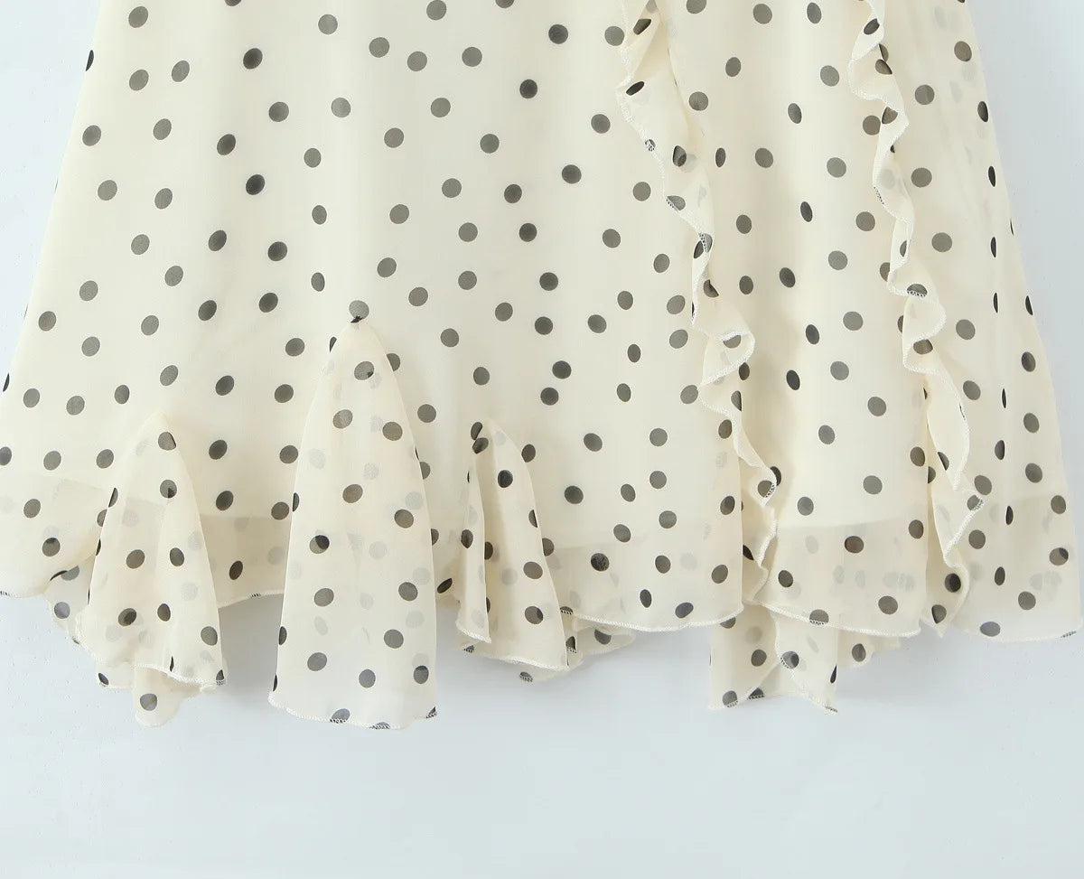 LIZAKOSHT  -  New Women's Irregular Skirt Ruffle Edge Apricot Polka Dot Skirt