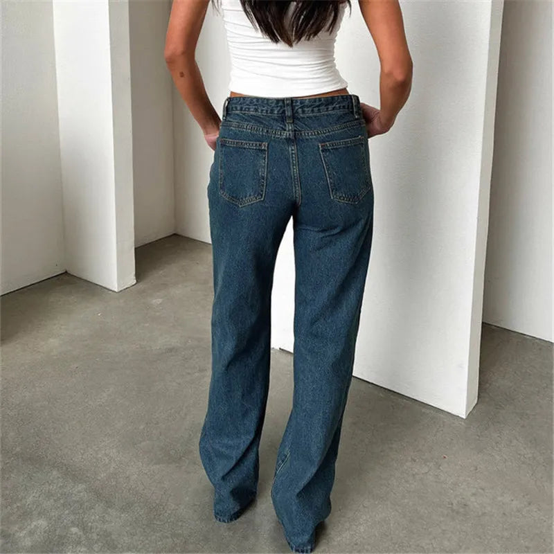 LIZAKOSHT  -  Women's Spring Summer Baggy Pants Y2K Vintage Low Waist Loose Straight Leg Denim Pants with Pockets Fashion Streetwear