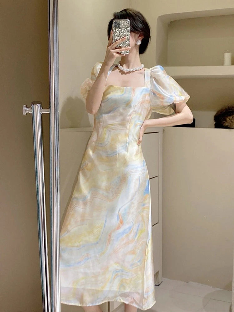 LIZAKOSHT  -  New Korea Sexy Sweet Backless Dresses For Women Vestidos De Mujer Puff Sleeves Summer Robe Femme Fashion Temperament Dress