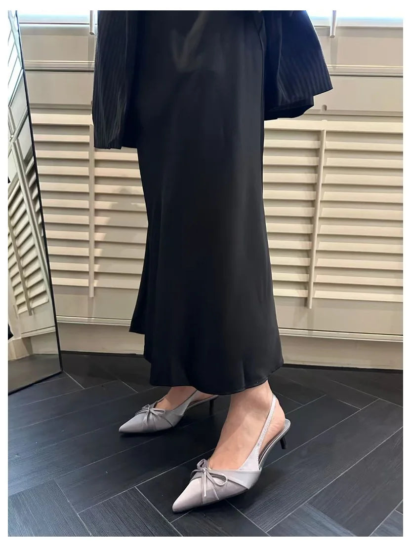 LIZAKOSHT  -  New Spring Women Thin Heels Slingback Sandals Elegant Pointed Toe Pumps Brand Designer Bow Knot Sandal For Party Dress Shoe