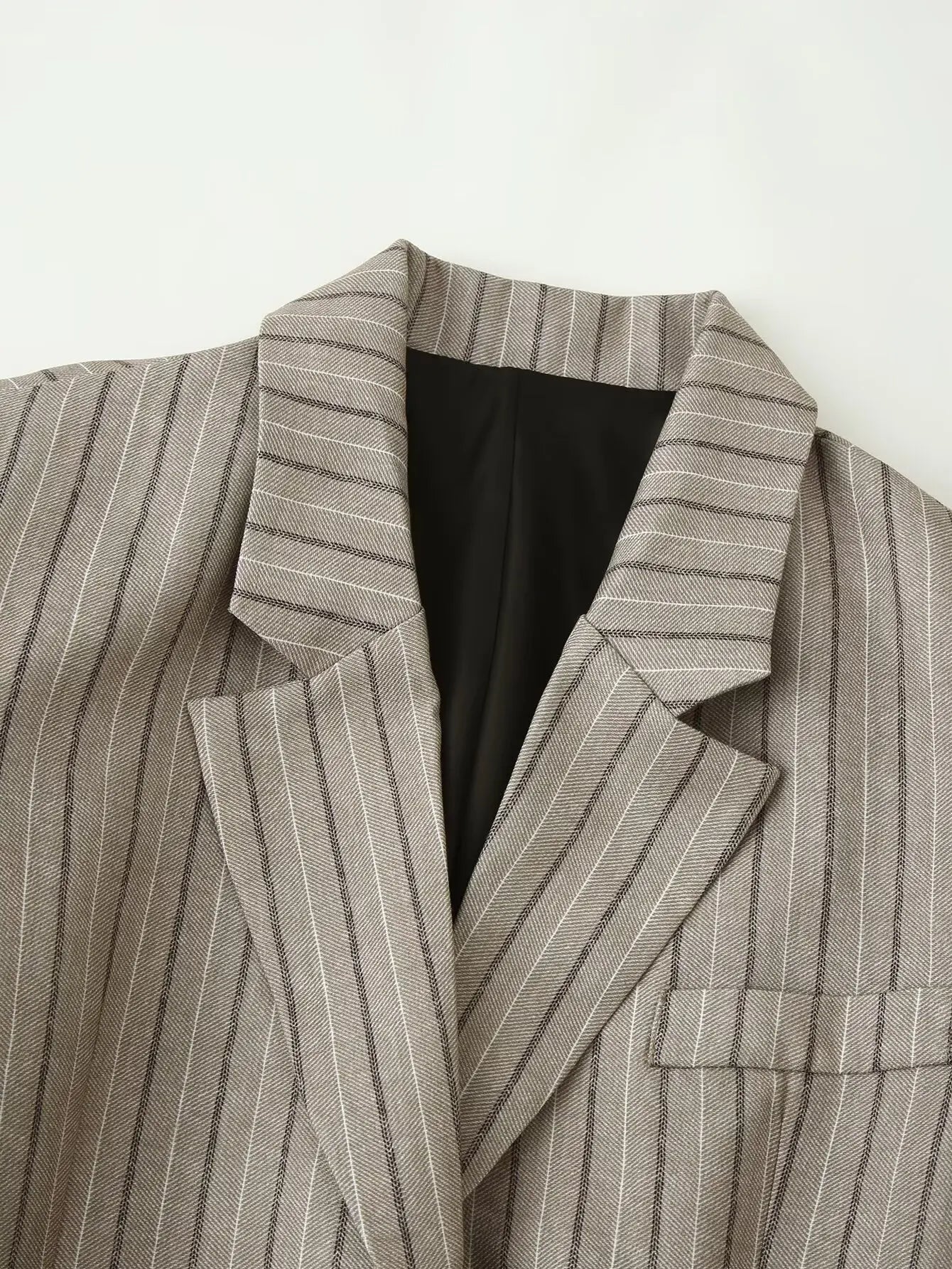 LIZAKOSHT  -  Autumn Women's With Blet Vertical Stripes Print Blazer Boyfriend Vintage Women Front Pockets Loose Suit Fashion Coat