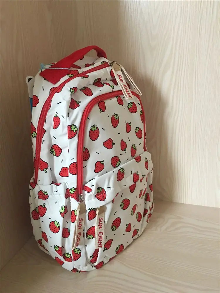 LIZAKOSHT  -  Casual Kawaii Strawberry Print  Backpack Preppy Style Big Capacity Handbag Fashion School Travel Backpack