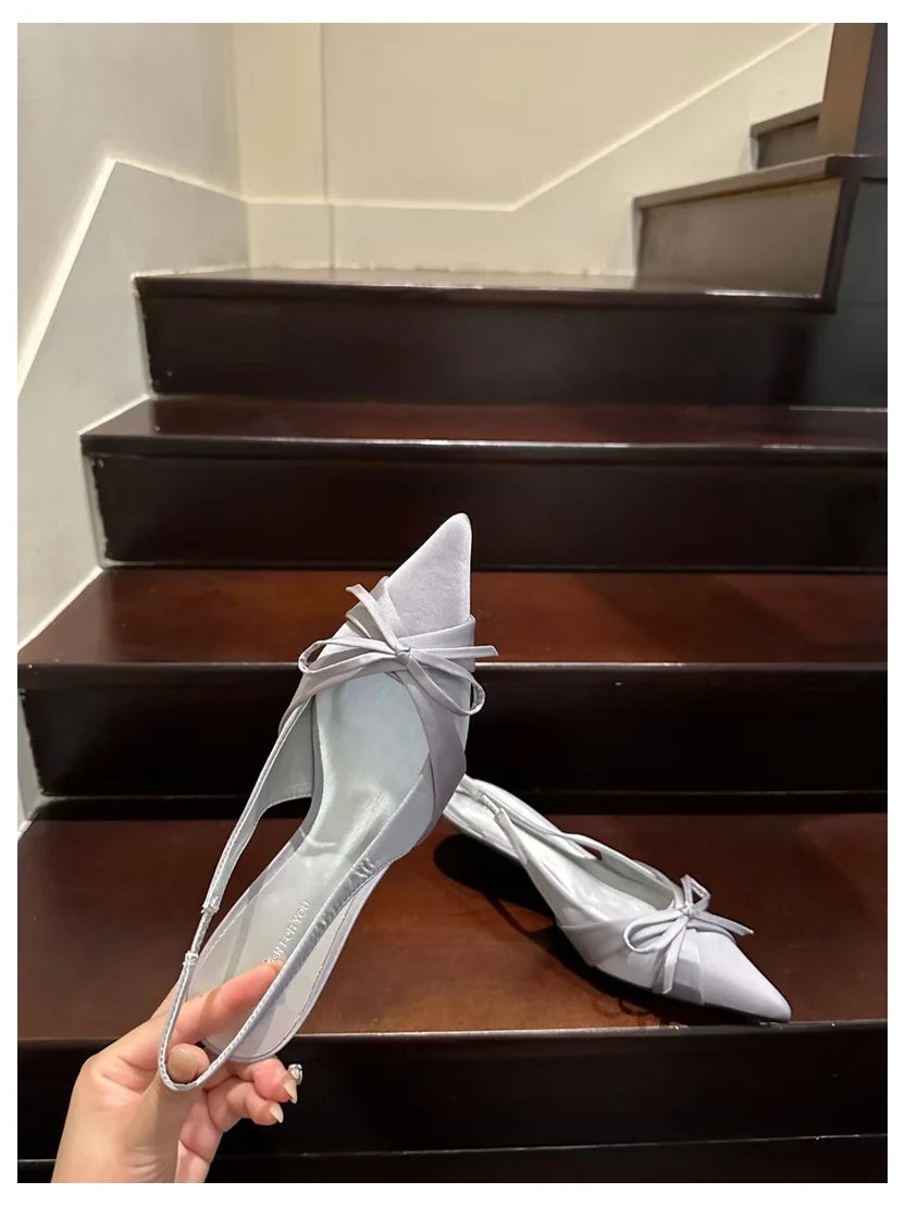 LIZAKOSHT  -  New Spring Women Thin Heels Slingback Sandals Elegant Pointed Toe Pumps Brand Designer Bow Knot Sandal For Party Dress Shoe