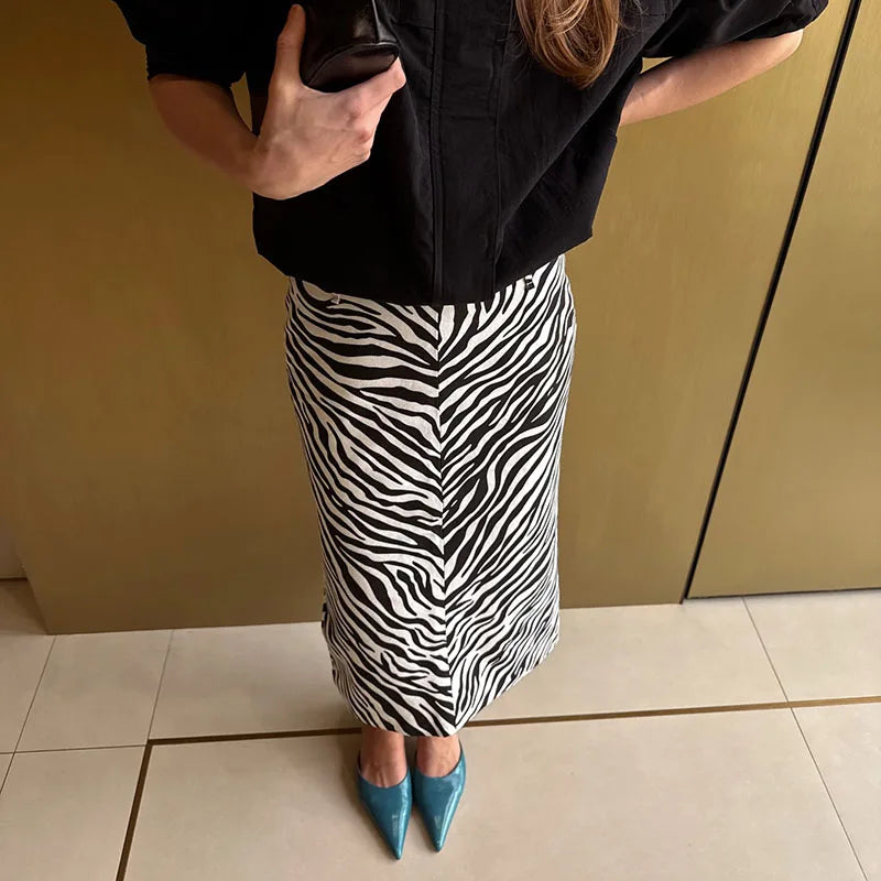 LIZAKOSHT  -  Snake Print High Waist Bodycon Midi Skirt Stretchy Animal Print Ruched Side Summer Sexy Women Night Out Casual Outfit